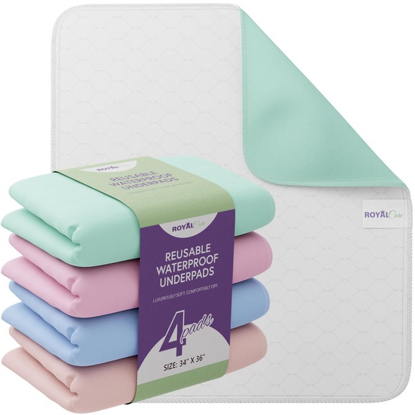 Incontinence Bed Pads - Reusable Waterproof Underpad Chair, Sofa and Mattress Protectors - Highly Absorbent, Machine Washable - for Children, Pets and Seniors (34x36 (Pack of 4), Multi-Color)