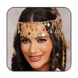 Aukmla Gold Head Chain Sequin Tassel Headband Hair Chains Festival Costume Headpiece Hair Accessories for Women and Girls, Alloy