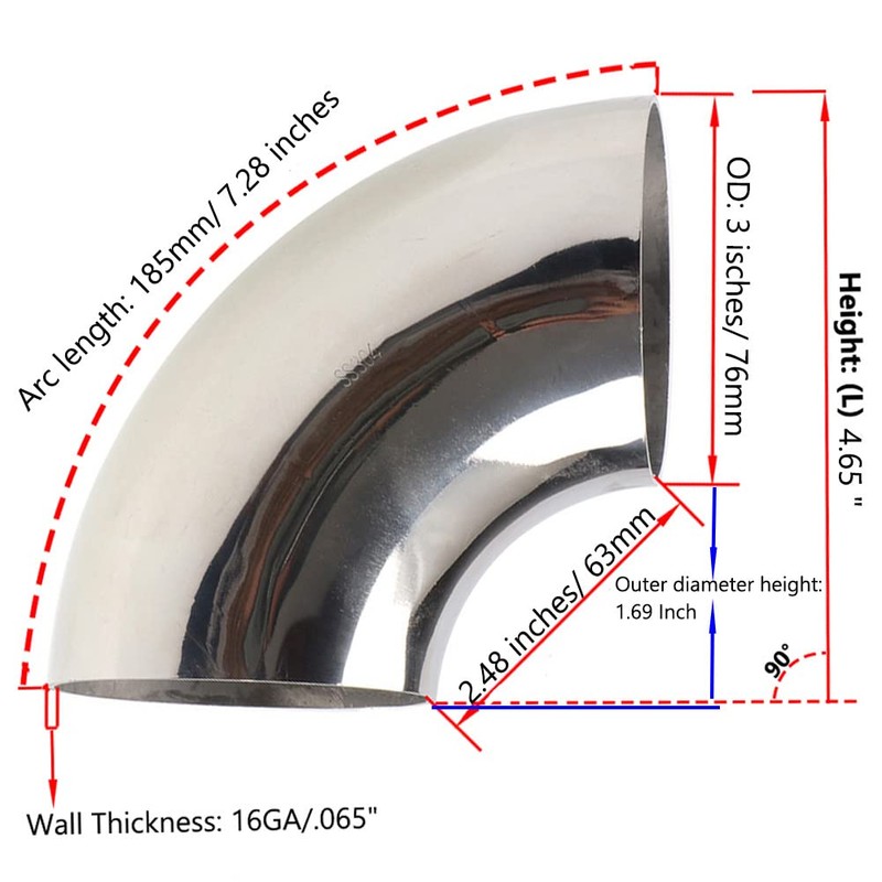OSIDU 3 Inch 90° Mandrel Bend Elbow, SS304 Stainless Steel