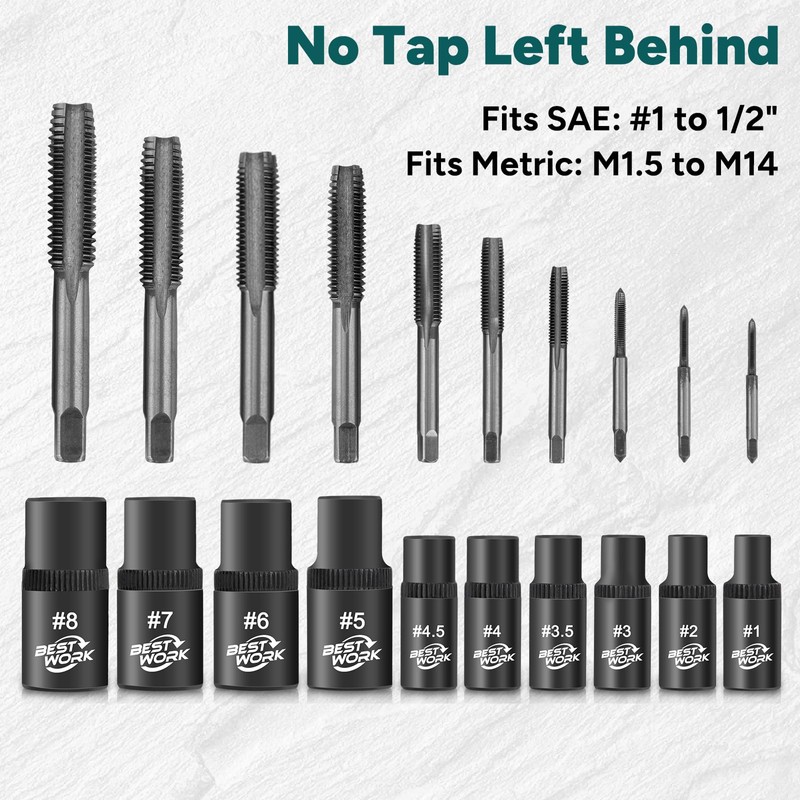 Bestwork 12pcs Magnetic Tap Socket Set, 1/4", 3/8" Square Drive