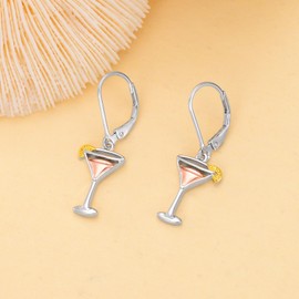 PELOVNY Martini Earrings S925 Sterling Silver Wine Dangle Drop Earrings Wine Jewelry Gifts for Women