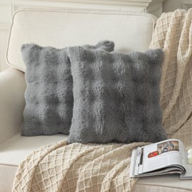 YAERTUN Pack of 2 Grey Cushion Covers 16x16 Inch 40x40 cm Thick Soft wool Decorative Throw Pillow covers Pillowcase Faux Fur Plush fluffy for Sofa Couch Bedroom