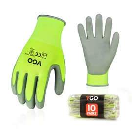 Vgo... 10Pairs Safety Work Gloves,Gardening Gloves,Polyurethane Coated,Dipping Gloves,Latex Free(PU2103)