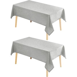 Hiasan 2 Pack Faux Linen Rectangle Tablecloth - Wrinkle and Stain Resistant Washable Table Cloth for Kitchen Dining Room Holiday Table Cover for Party Dinner, Light Grey, 90 x 132 Inch