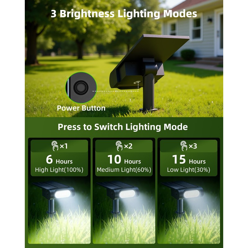 EZVALO Solar Spot Lights Outdoor Waterproof IP67, 3 Lighting Modes