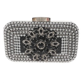 neXxtten Silver Tone Fashion Satin Fabric Clutch Evening Bag With Rhinestone TLX201-BLK