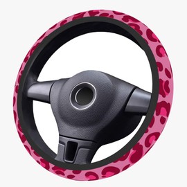 Cheetah Leopard Print Steering Wheel Cover for Women Men Anti-Slip Breathable and Sweat Absorption Universal 15 Inch Cute Steering Wheel Protector Print Car Accessories (Pink Leopard Print)