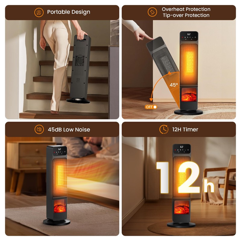 Space Heater, 1500W Electric Fireplace Heaters Indoor Portable with Child