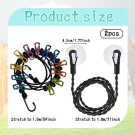 GegXcn 2-Pack Travel Washing Line, Portable Camping Clothesline, Windproof Lightweight Design, for Indoor Outdoor, Balcony, RV, Travel Accessories, with Clothes Clips, Hooks & Suction Cups