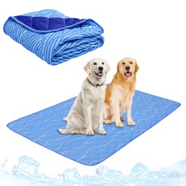 PUPTECK Dog Cooling Mat for Medium Large Dogs, Blanket for Kennels Crate Floor, Pets Cooling Pad, Dog Cat Summer Sleeping Outside, Deep Blue Large 28"x40"