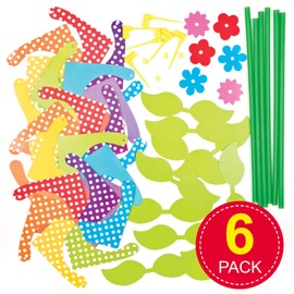 Baker Ross AG309 Rainbow Flower Windmill Kits For Children to Assemble, Personalise And Play with. Small Gift Idea For Boys & Girls (Pack of 6), 13cm