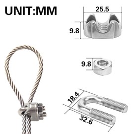 JVHLOV 12Pcs Wire Rope Clips, 304 Stainless Steel Wire Rope Clamps, Stainless Steel U Bolt Saddle Clamp Fasteners with Lock Nuts, for Rigging Rope and Tension Cable