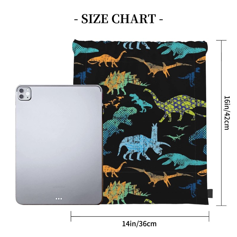 Richugui colorful Bags Drawstring Backpack Cartoon Dinosaur Drawstring Sports Gym