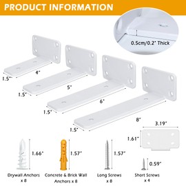 Floating Shelf Brackets, 2 Pack Heavy Duty Wall Mounted Shelf Brackets, Industrial Hidden L Brackets, Matte Black Shelf Supports - 8 Inch