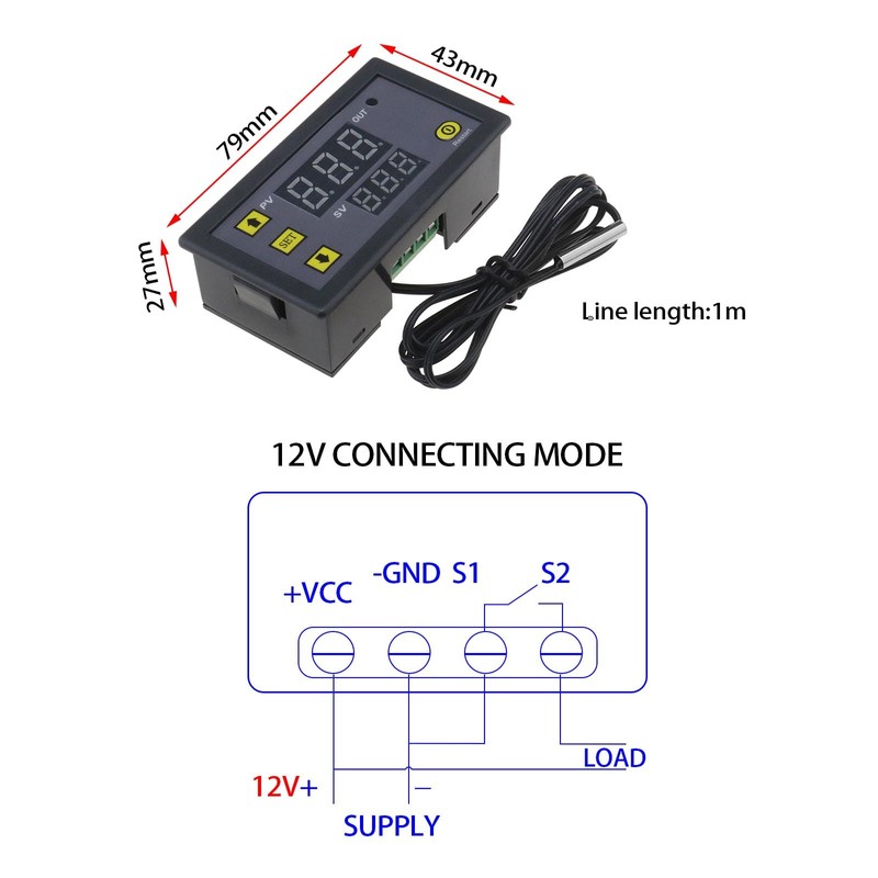 VGOL Pack of 2pcs W3230 LCD Digital Thermostat DC 12V