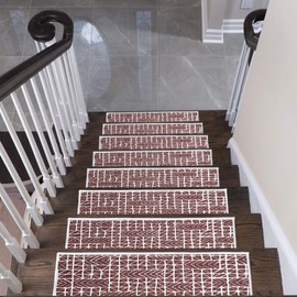 SUSSEXHOME Hudson Design 9" X 28" Stair Treads - 70% Cotton Anti-Slip Carpet Strips for Indoor Stairs-Easy to Install with Double Adhesive Tape-Safe, Extra-Grip, 15-Pack-Maroon