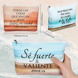 Huhumy 10Pcs Christian Gifts for Women Religious Cosmetic Bags Inspirational Bible Verse Pencil Pouch Canvas Makeup Bags Bulk with Zipper for Mother Sister Church Favors(Oil Painting Color,Spanish)