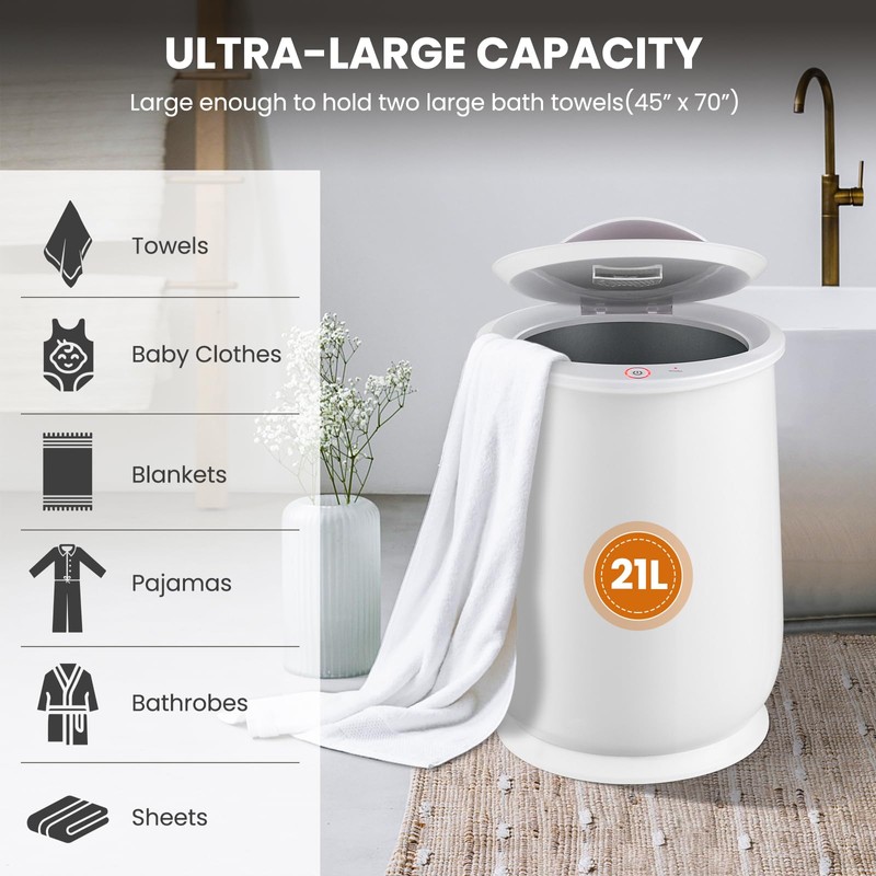 WELLHUT 21L Hot Towel Warmer Bucket, Bathroom Towel Warmers with