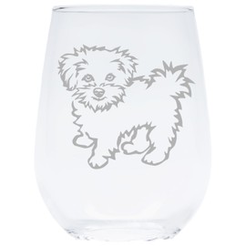 Maltese (M2) themed, dog stemless wine glass, 17 oz.