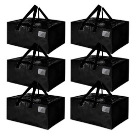 CHENGBAIBAG CHENGBAI BAG 6 Pack Black PP Woven Storage Bag, Heavy Duty Storage Bags with 24 Gallon volume, PP Woven Moving Bag with Zippers and Handles