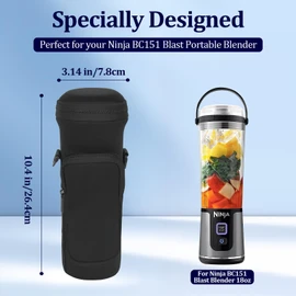 NUENSS-ROR Portable Blender Carrying Case with Lid for Ninja BC151 Series, Flip Portable Blender Travel Insulated Sleeve with Adjustable Crossbody Strap and Pocket (Black)