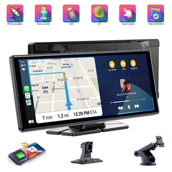 LAMTTO 10" Portable Car Stereo Wireless Apple Carplay & Android