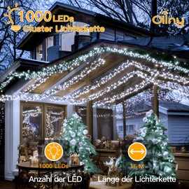 Ollny 6 m Outdoor Fairy Lights, 400 LEDs, Fairy Lights with 8 Modes and Timer, Cluster Fairy Lights, IP44 Waterproof with Plug, for Christmas Tree, Wedding, Party (Cool White)
