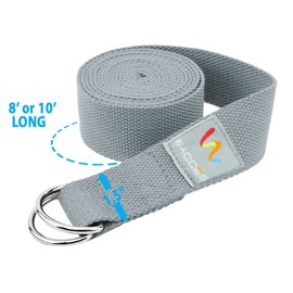 Wacces D-Ring Buckle Cotton Yoga Straps Bands - Best for Stretching (Gray, 10 ft)