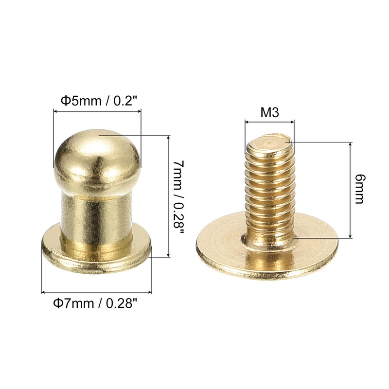 uxcell 5mm Ball Head Stud Rivets Screw Back, 15Pack Round