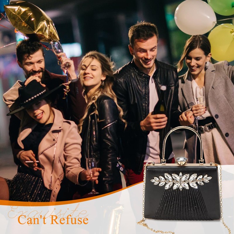 CORIOS Rhinestone Evening Bag for Women Sequin Pleated Clutch Bag