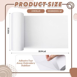 Fanfanwin 2 Rolls 12in x 11 yd Sticky Self Adhesive Tear Away Embroidery Stabilizer Medium Weight for Hand & Machine Embroidery