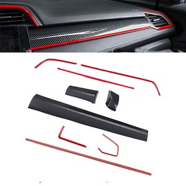BOLTRY for Honda 10th Civic 2016 2017 2018 2019 2020 2021 ABS Engineering Plastics,Carbon Fiber Print Interior Center Consoles Instrument Panel Dashboard Trims Air Outlet Cover Accessories 9Pcs (RED)
