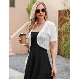 Totatuit Women Bolero Shrugs Summer Short Sleeve Crochet Knitted Cropped Cardigan Ladies Casual Cropped Shrug for Dresses Wedding Evening White