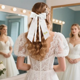 Bridal White Bow, Delicate Satin White Hair Bow Bride To Be Hair Accessories for Wedding Hen Party Engagement Party and Bridal Shower (Bride)