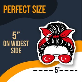 Turkish Flag Woman Sticker - Hair Bow and Sunglasses Sticker - Turkey Pride Sticker - Cute Patriotic Sticker - Red and White Sticker - AAS0771