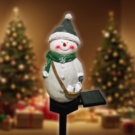 QH & Garden Resin Snowman Solar Lights Outdoor Waterproof - Christmas Garden Stake Lights for Outdoor Christmas Decorations, Snowman Stake Landscape Lights for Patio Yard