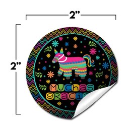 Pinata Hittin’ Neon Fiesta Themed Thank You Sticker Labels, 40 2" Party Circle Stickers by AmandaCreation, Great for Party Favors, Envelope Seals & Goodie Bags