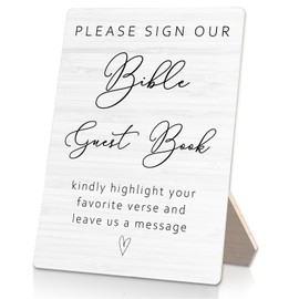 RUNMESS Bible Guest Book Wedding Wooden Sign Stand 5x7inch, Wedding Sign Stand, Wedding Signs for Ceremony and Reception, Wedding Table Decorations, Wedding Table Sign