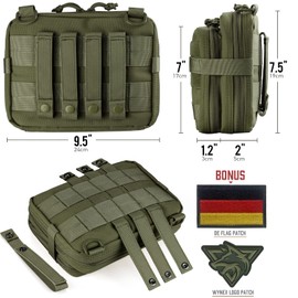 WYNEX Tactical Large Admin Pouch in Double Layer Design, Molle EDC EMT Utility Pouch with Map Sleeve Modular Tool Pouch Large Capacity Flag Patch Included