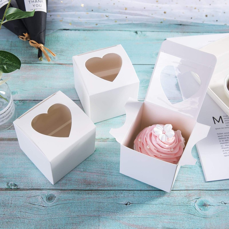 ONE MORE 3"Mini Single Favor White Cupcake Boxes with Heart