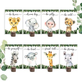 16Pcs Jungle Safari Centerpieces and Wooden Stands, Safari Baby Shower for Table Decorations, Jungle Animal Birthday Party Centerpiece for Boys Kids, Wild One Themed Birthday Party Supplies