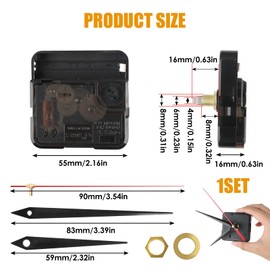 Clock Movement for Wall Clock Movements for Self-Installation with Hands, 16 mm Quartz Movement High Precision Silent, Replacement and Repair Parts Compatible with Various Watch Types, 1 Pack Clock
