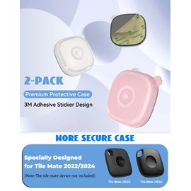 (2 Pack) Adhesive Case for Tile Mate 2024 Tracker with Sticker, Hidden Full Protective Anti-Lost Scratch Resistant Silicone Cover for Tile Life360 Mate Tracker Waterproof Tile Holder (White+Pink)
