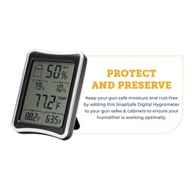 SnapSafe Digital Hygrometer, 75909 - Indoor Temperature and Humidity Monitor with Touchscreen LCD Display - Ideal Room Thermometer Hygrometer for Gun Safes & Cabinets, Closets, Workbench & More