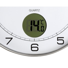 Unilux Tempus 400094592 Non-Ticking Silent Wall Clock 2 in 1 with Digital Display for Temperature Grey with Thermometer, 30 cm, LCD Degrees Celsius Analogue Clock for Living Room / Kitchen / Office / Children's Room