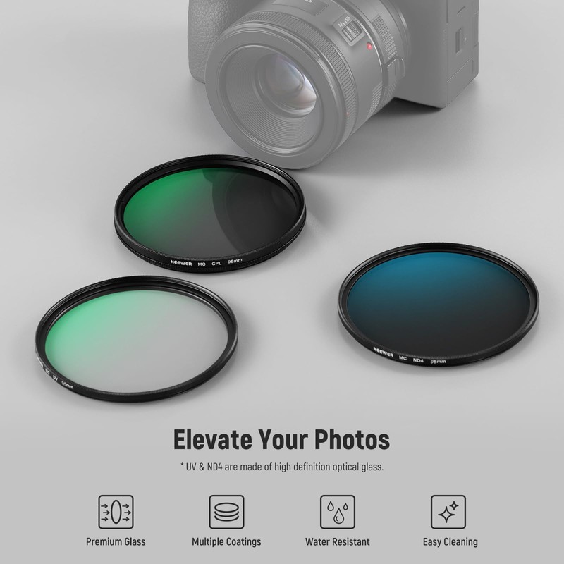 NEEWER 95mm UV CPL ND Lens Filter Kit with Hard