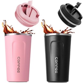 MXCOCO 2Pcs Taza Termo de Café de 18 oz/510 ml de Acero Inoxidable 304 con Tapa, Taza de Vacío para Bebidas de Café Frías y Calientes, Vaso Térmico para Café, para Oficina, Automóvil y Parque