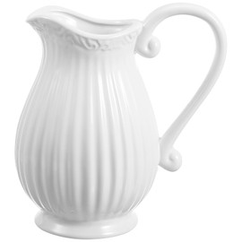 Alipis White Ceramic Pitcher Vase, Porcelain Flower Holder Rustic Milk Jug with Handle Water Pitcher Farmhouse Decorative Jugs Vase for Shelf Living Room Decor, 20.00X17.00X8.00CM