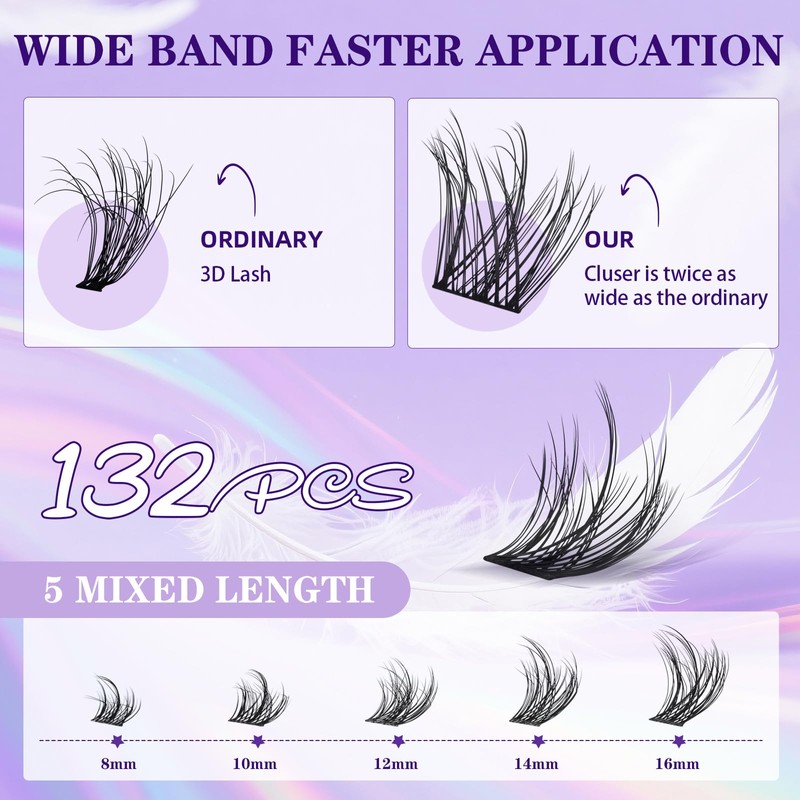 B&Q 5D Fluffy Wispy Cluster Lashes 8-16mm Mix Natural Lash