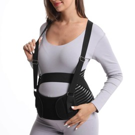 DOEOMK 5 in 1 Pregnancy Support Belt, Pregnancy Seat Belt with Shoulder Straps, Postpartum Belly Wrap, Maternity Belly Bands & Support for Relieve Back, Pelvic, Hip Pain for Labour & Recovery (XL)